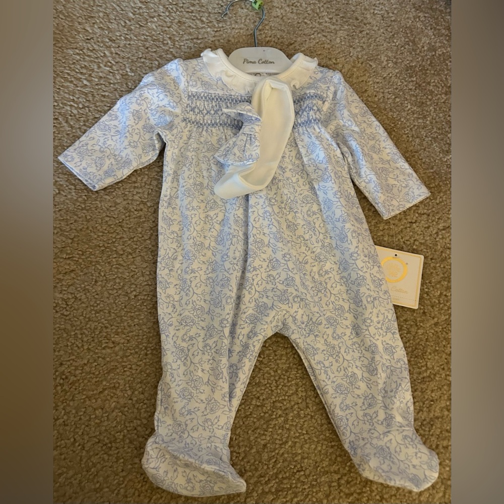 Little me baby girl floral footies w/ matching headband